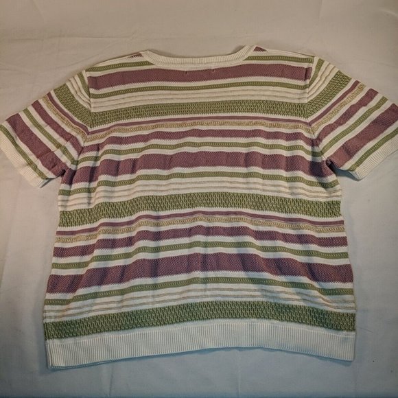Alfred Dunner Purple Green Cream Striped Knit Short Sleeve Sweater Shirt Top XL - Picture 9 of 9